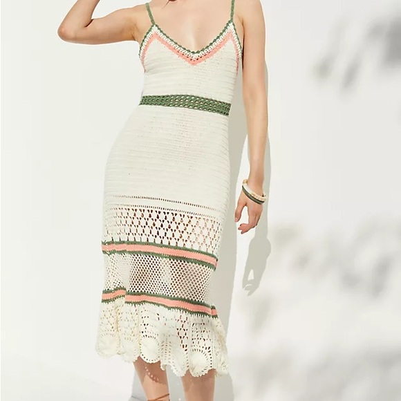 roller rabbit crochet dress NWT ROLLER RABBIT NAEMA CROCHET LACE TIERED TUNIC MINI DRESS CORAL PEACH L  LARGE